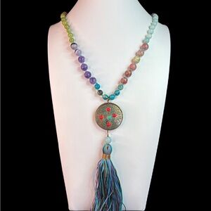 Stunning Gem Stone Beaded Necklace with Tassel